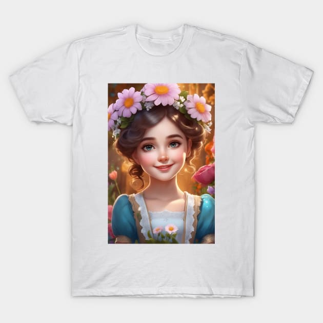 Cute girl and flower T-Shirt by Salasala